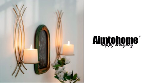 Gold Wall Sconce Set of 2, Metal Candle Holder, Modern Hanging Decoration for Living Room, Farmhouse,Wall Mounted Candelabra with Minimalist Lines,Gothic Antique Decor