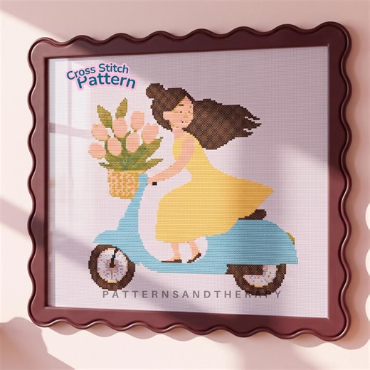 Girl Flowers Cross Stitch Chart Pattern Template PDF - Etsy