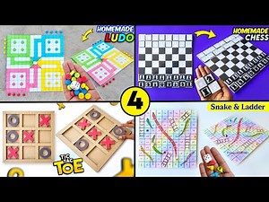 4 homemade indoor board games , how to make cardboard chess , DIY snake&ladder , cardboard LUDO