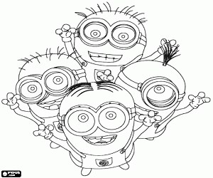 A group of four minions coloring page printable game