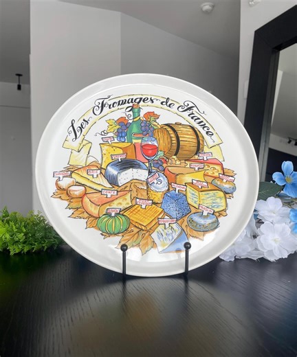 Vintage Cheese Board Plate Illustrated With Different French Cheeses Round in Ceramic - Etsy
