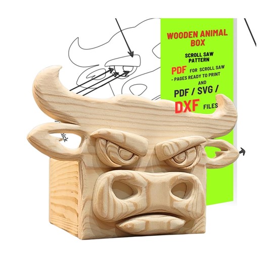 Wooden Animal Box Scroll Saw Pattern (PDF , SVG , DXF) Bull No.2 - Etsy Canada