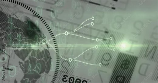 Vertical video: When green flare sweeping, white network drawing from left node, showing data links