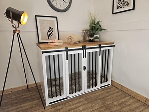 Wooden, Handmade Dog Crate Furniture With Sliding Doors - Etsy UK