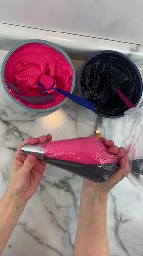 How to Fill a Piping Bag with Hot Pink and Black Buttercream