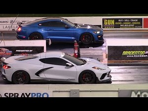 Twin Turbo Shelby GT500 vs Twin Turbo C8 Corvette Drag Race