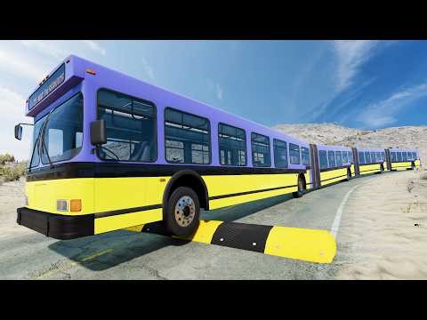 LONG BUS Vs MASSIVE SPEED BUMPS - BeamNG.Drive