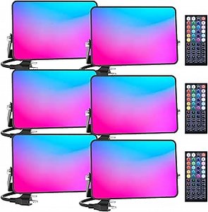 LED Flood Light 500W Equiv, 50W RGBW Color Changing Floodlights Outdoor with Remote, IP66 Stage Lights, Uplighting Indoor Landscape Lighting Floor Spotlights, Uplights for Events Party 6 Pack