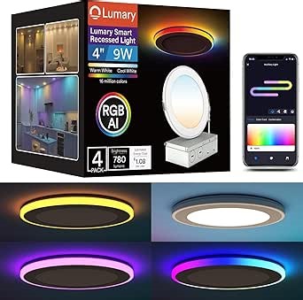 Lumary RGBAI Smart Recessed Lighting 4 Inch with Gradient Accent and Night Ring, 9W 780LM WiFi Canless Wafer Downlight with Junction Box, LED Downlight Work with Alexa/Google Assistant/Siri, 4PCS - Amazon.com