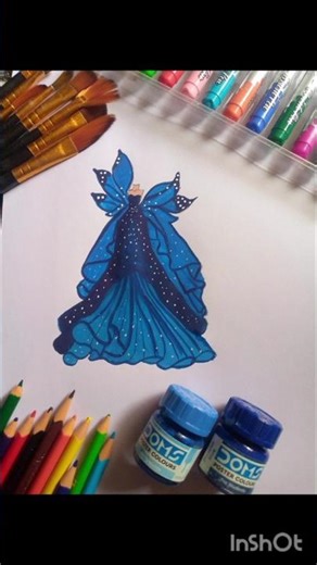 Stunning Blue Princess Dress 👗 | Poster Colors Fashion Art# shorts