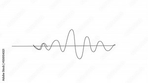 Animated self drawing of continuous line draw sound waves. Music frequency, voice line waveform, electronic radio signal, volume level symbol. Vector curve radio waves. Full length one line animation