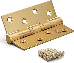 YAGU 3 Pack 4'' Door Hinges Brushed Gold 4 x 3 Inch - Square Corners Stainless Steel Heavy Duty Ball Bearing Hinges for Interior Doors Hardware