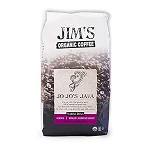 Jim’s Organic Coffee – Jo-Jo’s Java Blend – Medium/Light Roast, Whole Bean, 12 oz Bag