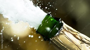 Super slow motion of Champagne explosion, opening champagne bottle closeup. Filmed on high speed cinema camera, 1000fps
