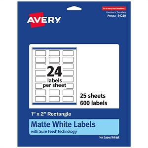 Avery Matte White Rectangle Labels, 1" x 2", 600 Labels