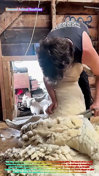 Satisfying Wool Harvest: Watch a Strong Shearer Strip a Ewe with Electric Clippers! 🐑✂️