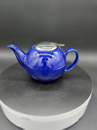 Vintage Blue Ceramic Teapot | Cobalt Blue Tea Pot With Metal Lid | Cottage Kitchen Decor - Etsy