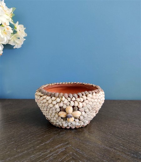 Vintage Sea Shell Mosaic Planter, Artisan Coastal Shell Decor - Etsy