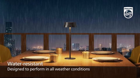 Philips Cordless Table Lamp, Portable Outdoor LED Desk Light,Rechargeable Battery Operated, 2 Adjustable Height, Touch Control & 3 Color Stepless Dimming, Waterproof Lamps for Restaurant/Bedroom