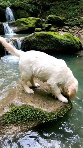 Puppy Finds 6 NATURAL Rock Pools Like Bathtubs! 🪨💧 Nature's Design #goldenretreivers #dogshorts