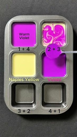 Create 4 colors from 2 colors: Naples Yellow + Violet #asmr #colors #colormixing #mix #mixing