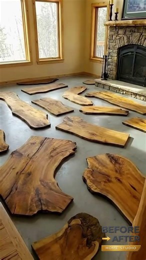 Wooden House Living Room Transformation | Tree Wood, Pebbles & Epoxy Floor Design #interiordesign