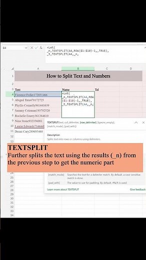 How to Split Text and Numbers in Excel Using TEXTSPLIT and LET #exceltips #exceltricks