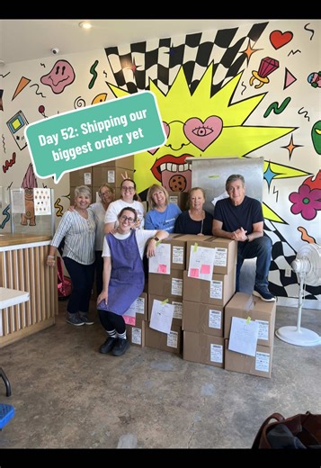 Shipped our biggest order ever this week! It took a village, my mom brought 3 friends (in addition to all my employees) to help us package it all!