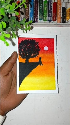 🌅 Easy Sunset Scenery Drawing | Oil Pastel Art #shorts