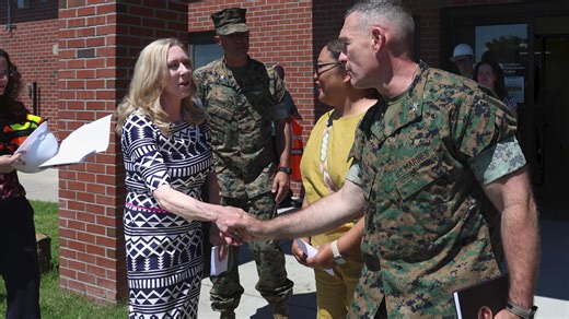 CDC Visit 🔨 Patrisha Smith, wife of U.S. Marine Corps Gen. Eric M. Smith, the commandant of the Marine Corps, along with other senior leaders and spouses visit the new child development center (CDC) on Marine Corps Air Station (MCAS) New River in Jacksonville, North Carolina. The new Marine Corps Community Services Lejeune-New River CDC is currently under construction and set to open in spring of 2025. Read more about the new CDC here: www.dvidshub.net/news/468149/new-child-development-center-o