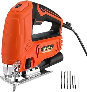 ValueMax Jig Saw, 5.0AMP Corded Electric Jigsaw with 6 Variable Speeds, 4-Position Orbital Setting, ±45° Bevel, Dust Blower and 6Pc Blades, Jigsaw Tool Kit for Wood, Metal and Plastic Cutting