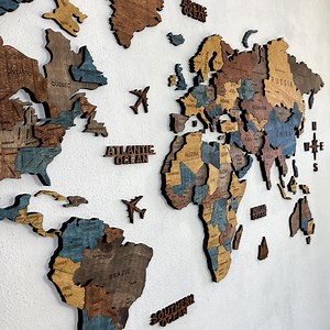 3D Wooden World Map Wall Art – Multicolor Office & Home Decor – Housewarming Gift - Etsy
