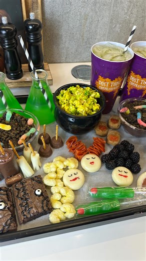 Payton on Instagram: "Hocus Pocus movie night complete with life potion, book brownies, the black flame candle, Mary’s flying vacuum and more! What is the best Halloween movie?! #hocuspocus #movienight #datenight #snackideas #snacks #snackbox #movies #halloween #halloweenideas #scarymovies #datenightideas"