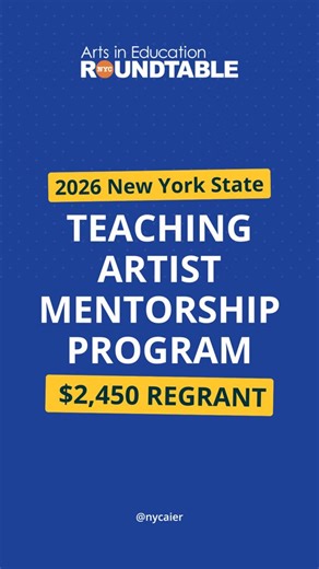 Applications are open for the 2026 New York State Teaching Artist Mentorship Program! This regrant opportunity will pair mid-career TAs with a mentor educator or arts leader and is supported with funds from the New York State Council on the Arts Hear all about it from past program mentor, Sam Sellers. Learn more at bit.ly/TAmentorship2026 and submit by January 30th! | NYC Arts in Education Roundtable