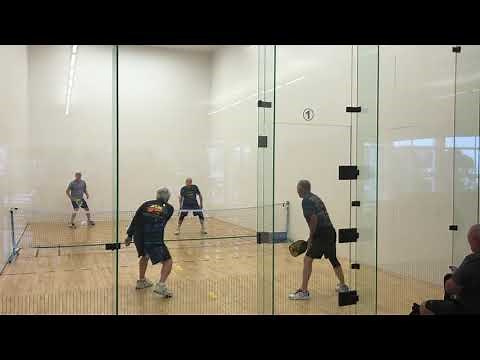 Pickleball on a four wall Racquetball court. A new game indoor Picklewall in Irvine CA in 2019