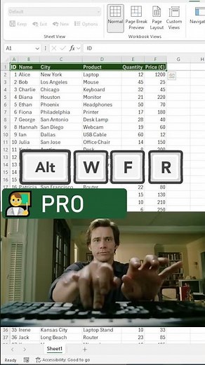 🔒 Freeze headers in Excel with Alt W F R #excel #excelforbeginners #exceltips