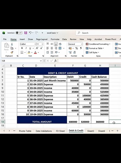 "Learn Debit & Credit Entry in Excel step by step Perfect for students & beginners 📈 #excel #shorts