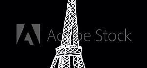 White wiggly hand drawn bouncing Paris Eiffel tower doodle animation
