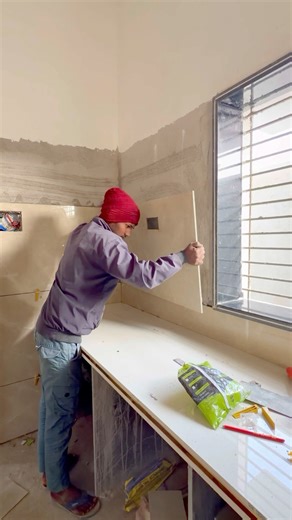 Kitchen wall, Tiles setting #construction #walltiles #Kitchen #Tiles