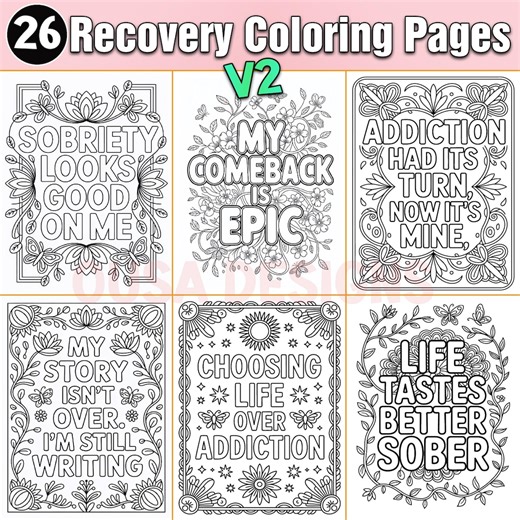 Recovery Coloring Pages V2 : 26 Motivational Recovery and Sobriety Activity (PDF, JPG 8.5x11) - Etsy