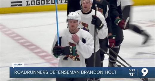 Brandon Holt and his Blue Hockey Stick Stand Out on the Tucson Arena Practice Ice