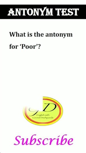 What is the antonym for 'Poor'? | Antonym Words | English Grammar #antonyms #short #viral