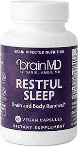 BRAINMD Dr Amen Restful Sleep - 60 Vegan Capsules - Supports Brain & Body Renewal - with Melatonin, Valerian Extract, GABA & Magnesium - Non-Habit Forming - 30 Servings