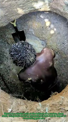 Gold Mining: Worker Excavates Ore at Bottom of Shaft