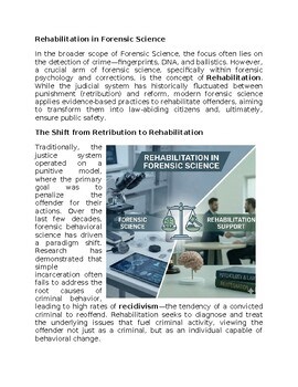 Rehabilitation in Forensic Science Worksheet Classwork, Homework