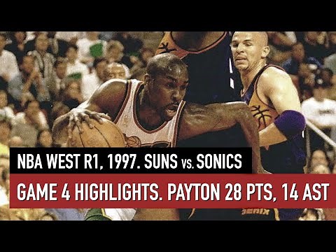 Throwback Playoffs 1997 Phoenix Suns vs Seattle SuperSonics Game 4 Full Highlights Payton 28 + 14 HD