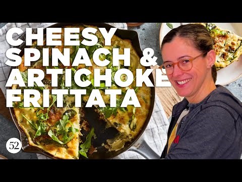 Amanda Makes Cheesy Spinach & Artichoke Frittata With Arugula | Amanda Messes Up In The Kitchen
