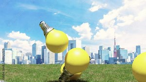 Light bulb and city landscape