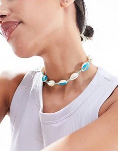 South Beach shell choker necklace in blue | ASOS