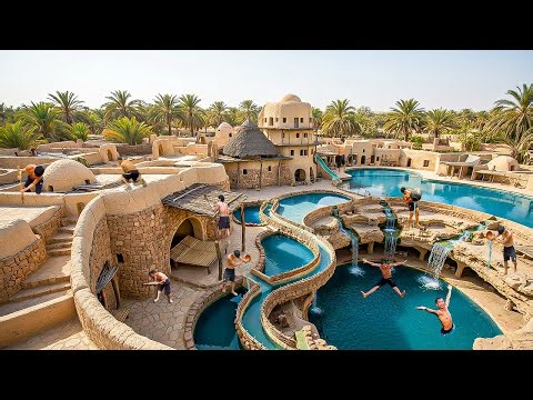 Building a Luxury Desert Oasis with Clay Architecture and Multi-Level Pools Using Primitive Tools